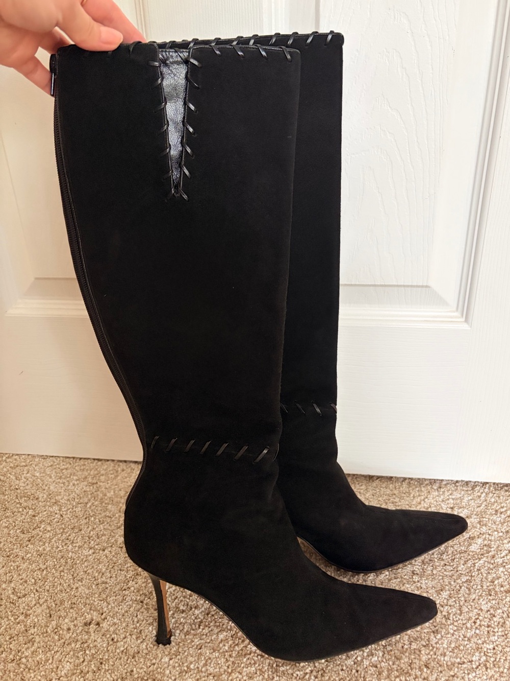 Manolo Blahnik Black Suede Over-the-Knee Pointed-Toe Stiletto Boots